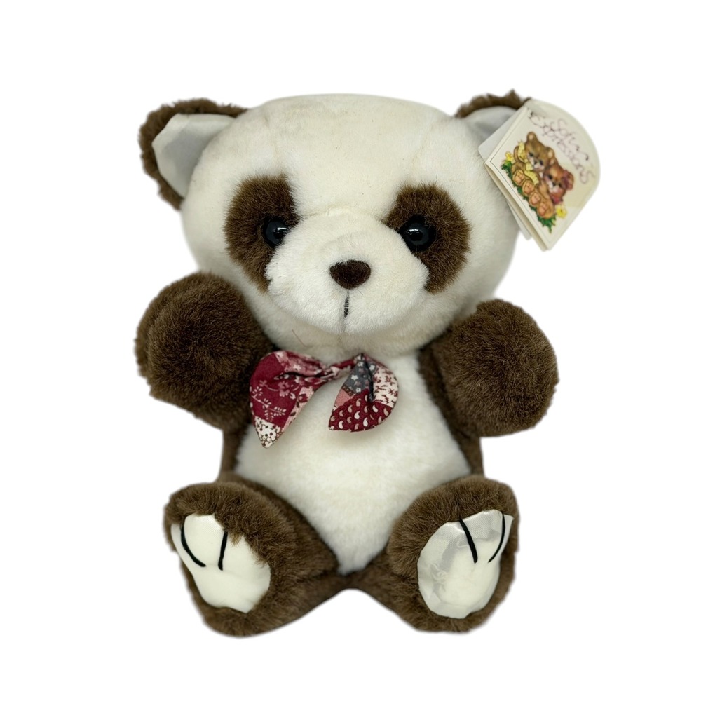 VTG Soft Expressions Panda Bear Plush Brown White Bow Tie Stuffed Animal OS‎ 8"